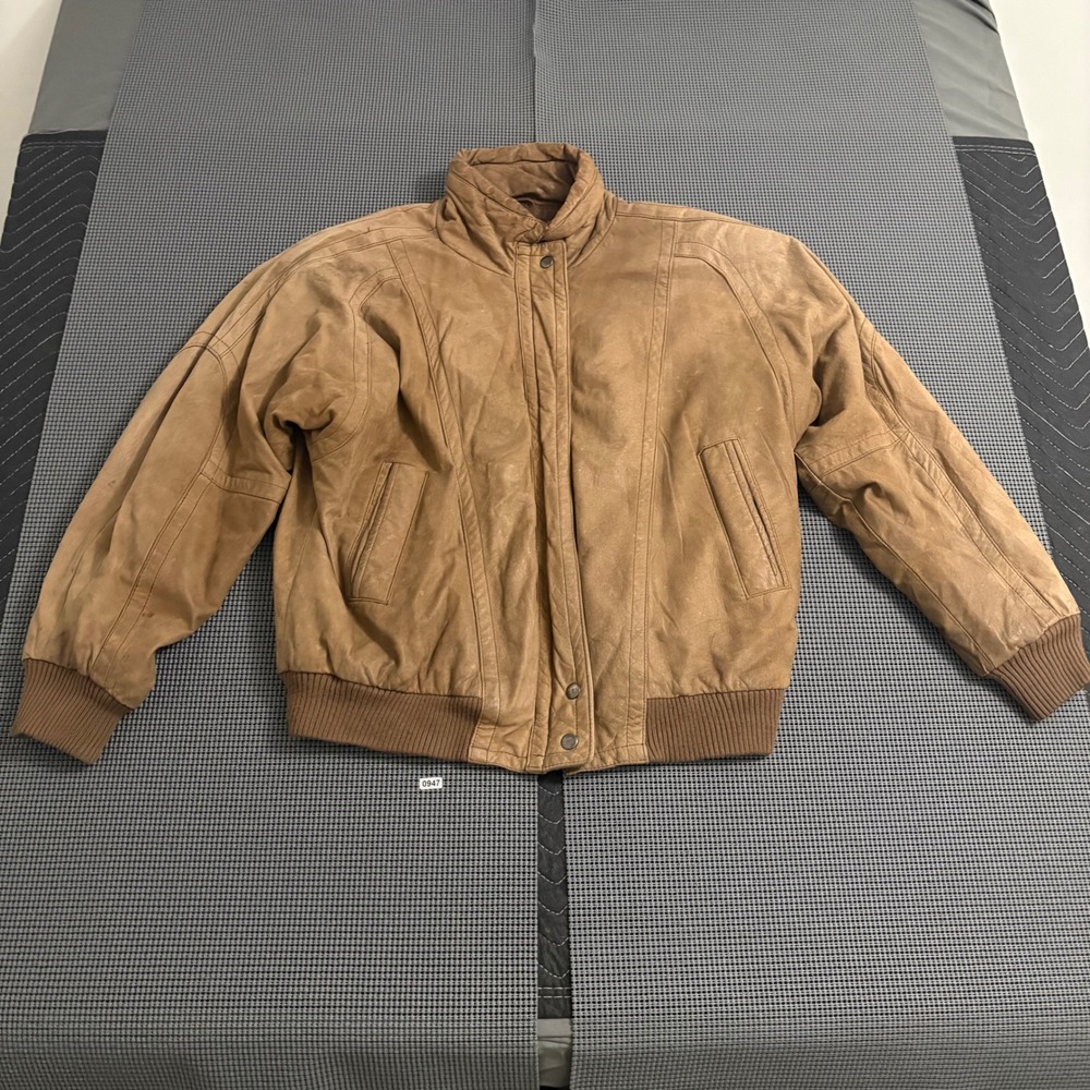 Maggie Lawrence Vintage Brown Leather Bomber Jacket Tan Mens Medium